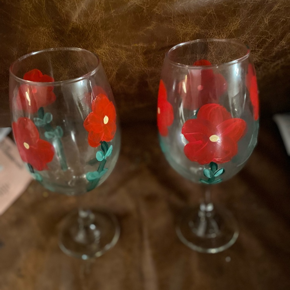 hand painted wine glasses very nice price  is for 2 glasses